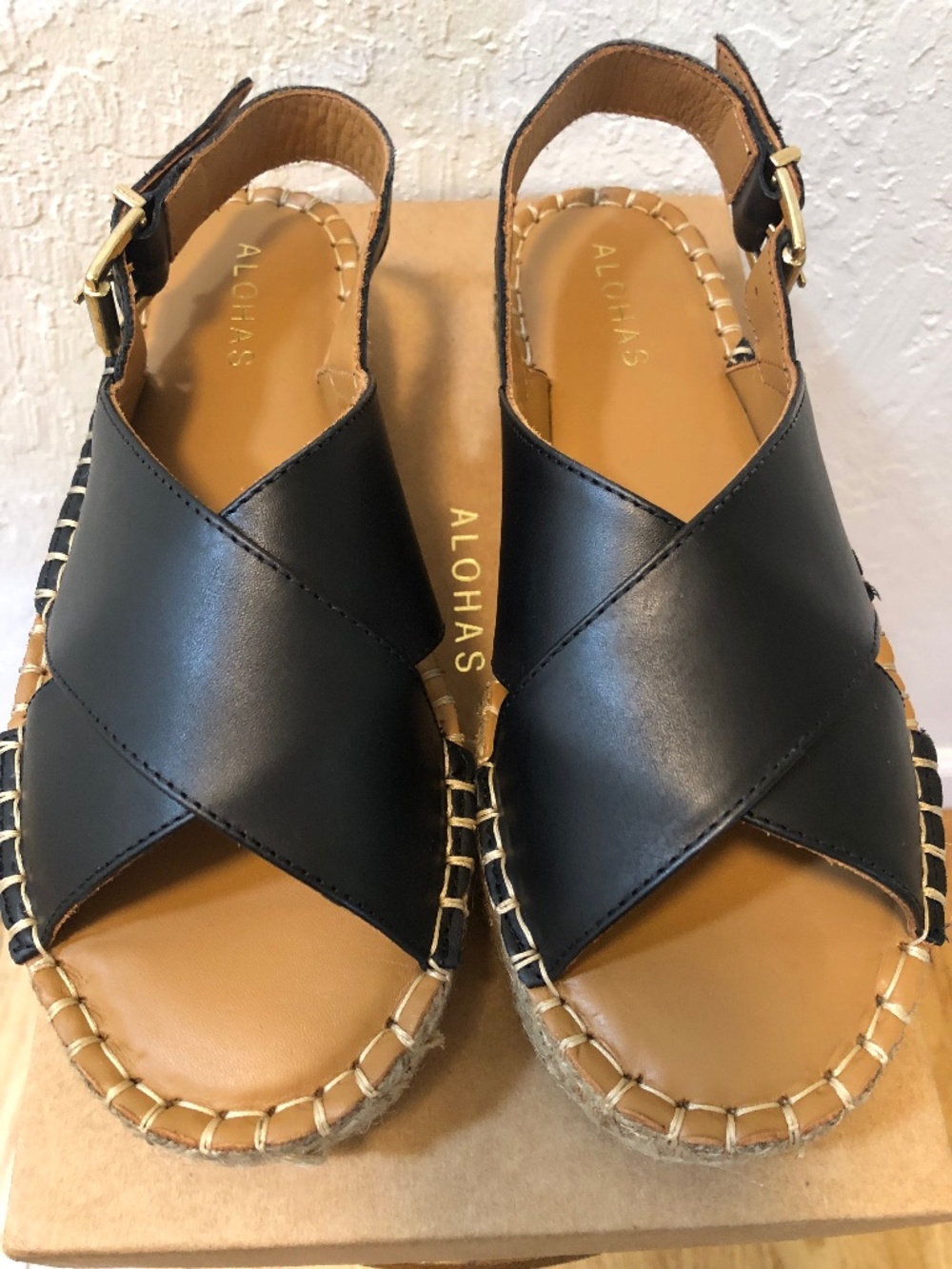 Alohas Crossed Black Platform Espadrille Sandals